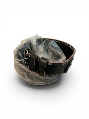 Men's Black Leather Weightlifting Belt with D Rings